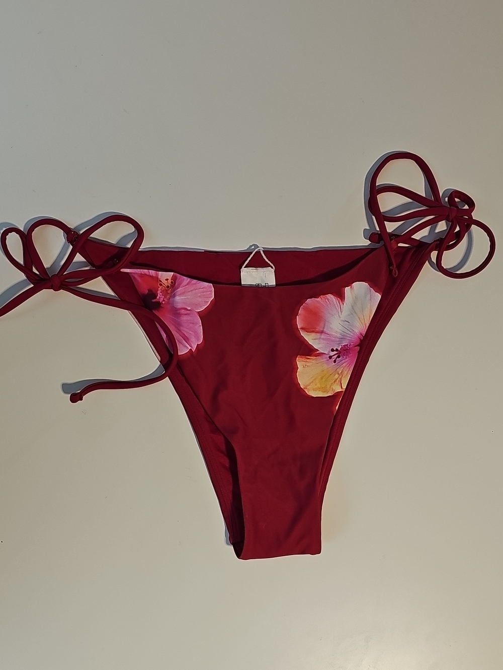 Wild Fable Women's L Burgundy Tie-Side Bikini Bottom with Pink Floral Print